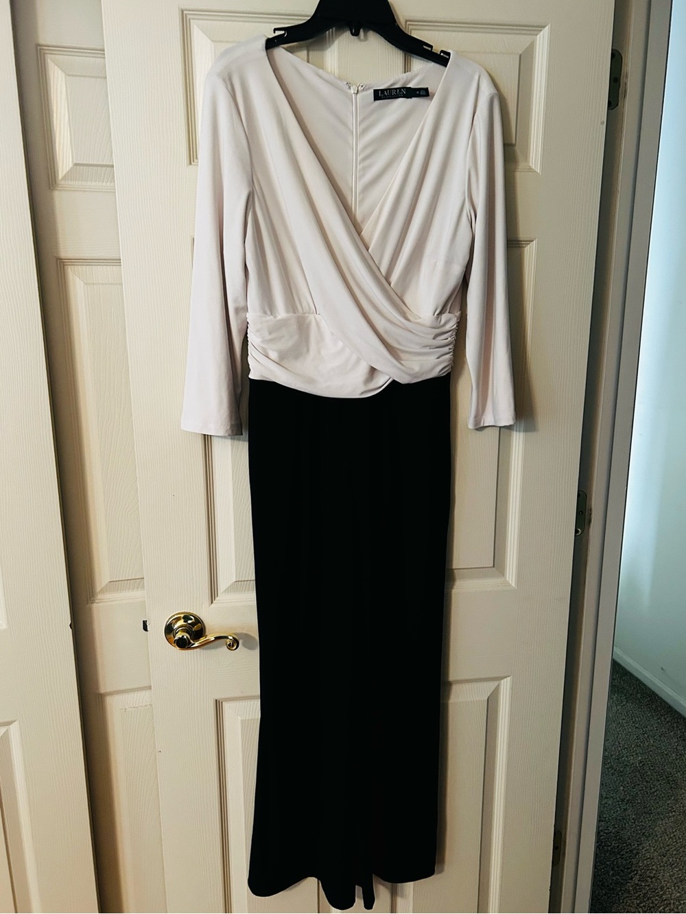 Lauren Ralph Lauren Wrap Top Jumpsuit in Cream & Black, size 12